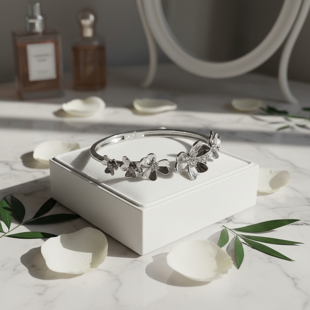 Elegant Silver Floral Bracelet